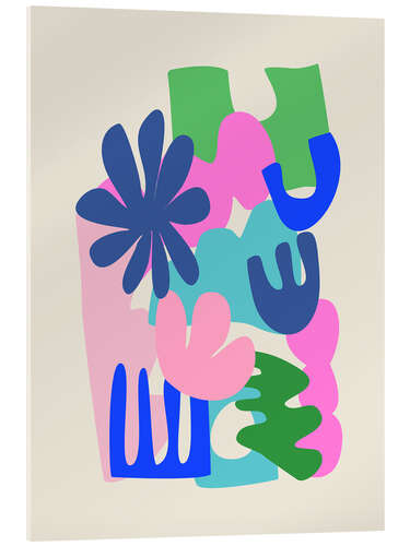 Quadro em acrílico Abstract Summer Botanical Cut Out Shapes in Blue and Pink