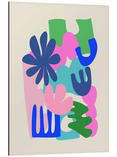 Alubild Abstract Summer Botanical Cut Out Shapes in Blue and Pink