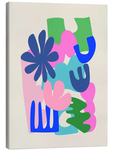 Canvas print Abstract Summer Botanical Cut Out Shapes in Blue and Pink