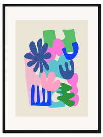 Gerahmter Kunstdruck Abstract Summer Botanical Cut Out Shapes in Blue and Pink