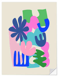 Självhäftande poster Abstract Summer Botanical Cut Out Shapes in Blue and Pink