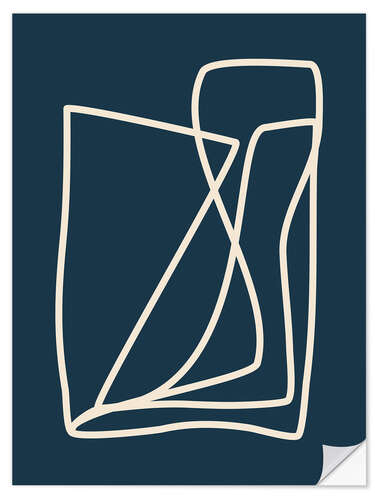 Selvklebende plakat Mid Century Modern Minimalist Line Art in Dark Navy Blue