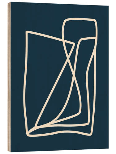 Cuadro de madera Mid Century Modern Minimalist Line Art in Dark Navy Blue