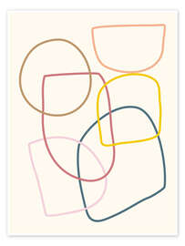 Wandbild  Abstract Minimalist Line Art Geometric Shapes Drawing - apricot and birch