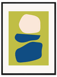 Gerahmter Kunstdruck Modern Organic Abstract Shapes in Lime Green and Blue