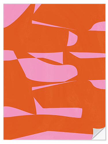 Selvklebende plakat Modern Bright Pink And Orange Abstract Geometric Design