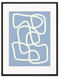 Gerahmter Kunstdruck Modern Abstract Minimalist Aesthetic One Line Art in Gray Blue