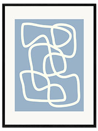 Gerahmter Kunstdruck Modern Abstract Minimalist Aesthetic One Line Art in Gray Blue