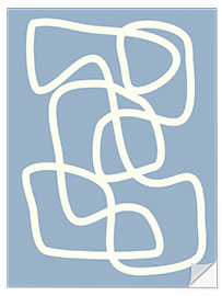 Muursticker Modern Abstract Minimalist Aesthetic One Line Art in Gray Blue