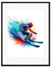 Gerahmter Kunstdruck Skifahrer in Aquarell