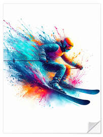 Wandsticker Skifahrer in Aquarell