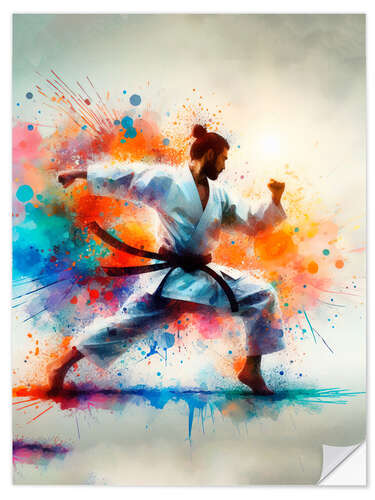 Selvklebende plakat Karate martial art in watercolour