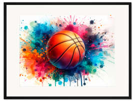 Gerahmter Kunstdruck Basketballball in Aquarell I