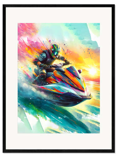 Gerahmter Kunstdruck Rennen auf dem Jetski