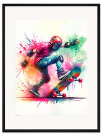 Gerahmter Kunstdruck Skater in Aquarell