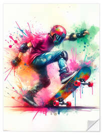 Selvklebende plakat Skater in watercolour