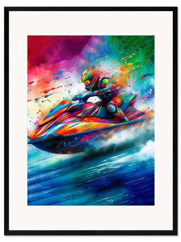 Ingelijste kunstdruk Watercolour jet ski