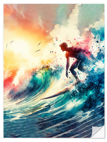 Selvklebende plakat Surfing on the waves