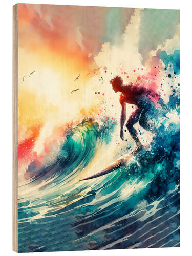 Stampa su legno Surfing on the waves