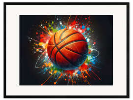 Ingelijste kunstdruk Basketball ball in watercolour II