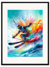 Gerahmter Kunstdruck Skifahren in leuchtenden Farben