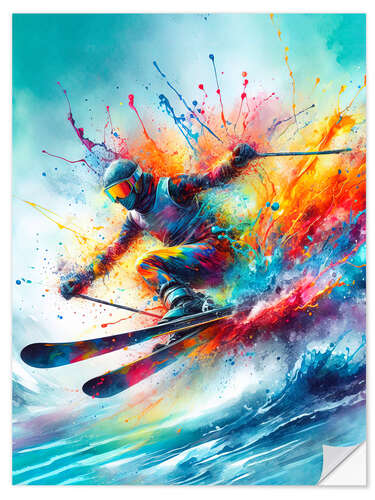 Vinilo para la pared Skiing in bright colours