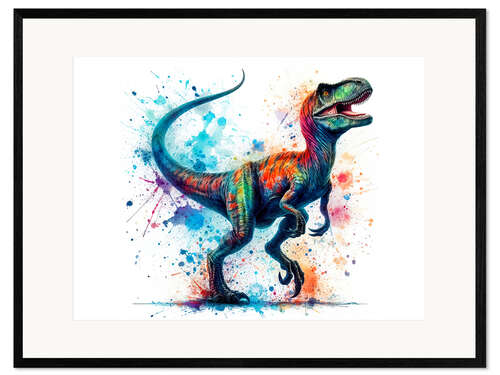 Ingelijste kunstdruk Tyrannosaurus Rex in Watercolour I