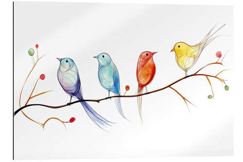 Tableau en plexi-alu Flock of colourful birds