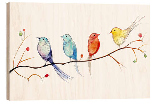 Stampa su legno Flock of colourful birds