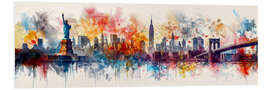 Print på skumplade New York skyline in a cloud of colours