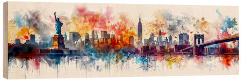 Tableau en bois New York skyline in a cloud of colours