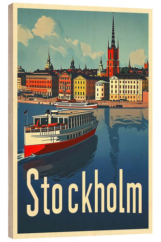 Holzbild Stockholm Reiseplakat