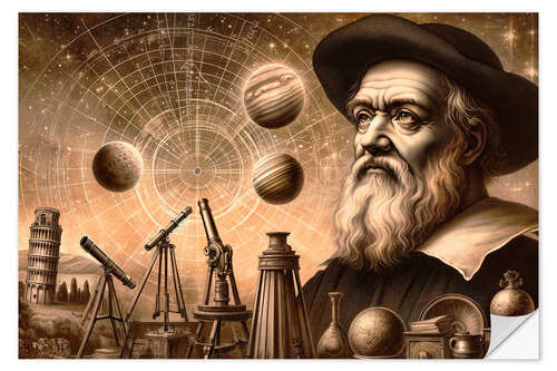 Sticker mural Stars and Science: Galileo Galilei's Universal Explorations