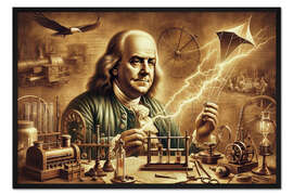 Gerahmter Kunstdruck Benjamin Franklins Elektrizitätsstudien