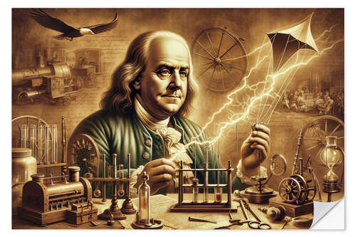 Selvklebende plakat Benjamin Franklin's Electrifying Legacy