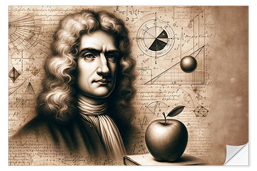 Selvklæbende plakat Isaac Newton and his apple