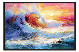 Gerahmter Kunstdruck Bunte Meereswellen in Kalifornien