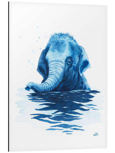 Tableau en aluminium Baby Elephant Taking a Bath