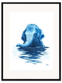 Kehystetty taidepainatus Baby Elephant Taking a Bath