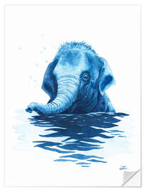 Selvklebende plakat Baby Elephant Taking a Bath
