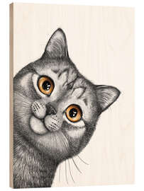 Wood print Gray cat