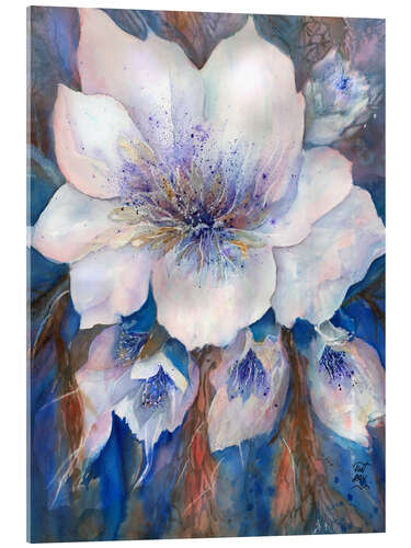Tableau en verre acrylique White Christmas rose blossom