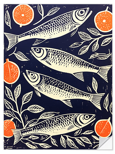 Selvklebende plakat Four Portuguese Vintage Sardines