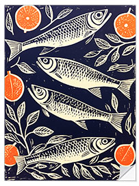 Selvklebende plakat Four Portuguese Vintage Sardines