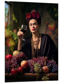 Foam board print Frida Kahlo portrait with a glass of wine