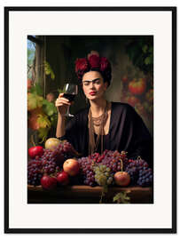 Gerahmter Kunstdruck Frida Kahlo Porträt mit Weinglas