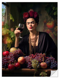 Sticker mural Frida Kahlo portrait with a glass of wine