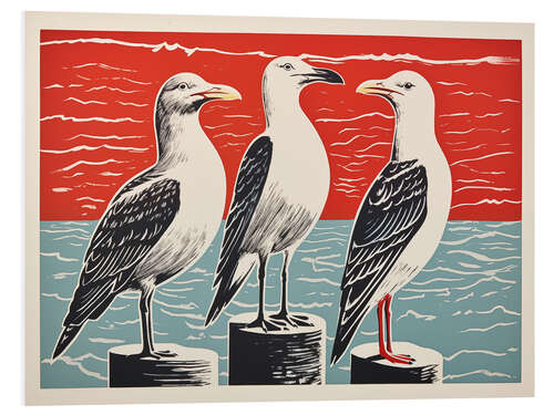 PVC print Three seagulls on the North Sea