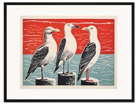 Gerahmter Kunstdruck Drei Möwen an der Nordsee