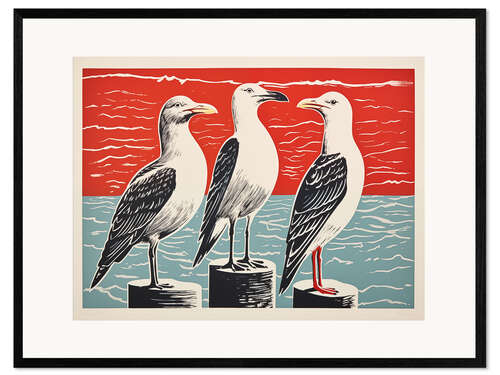 Framed art print Three seagulls on the North Sea